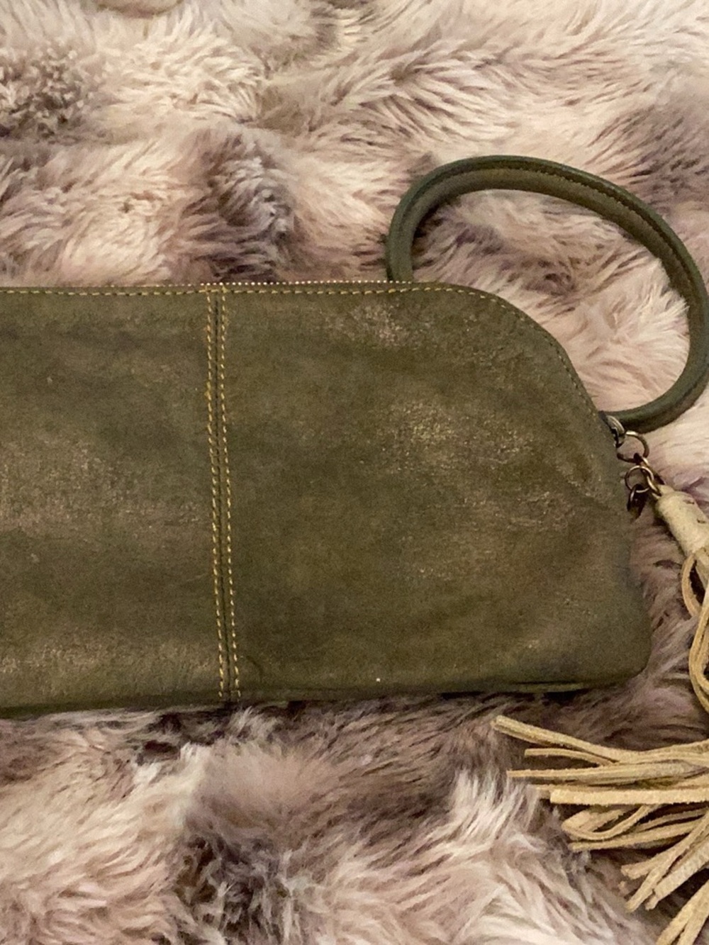 HOBO Olive Suede Ring-Handle Clutch - Picture 3 of 5